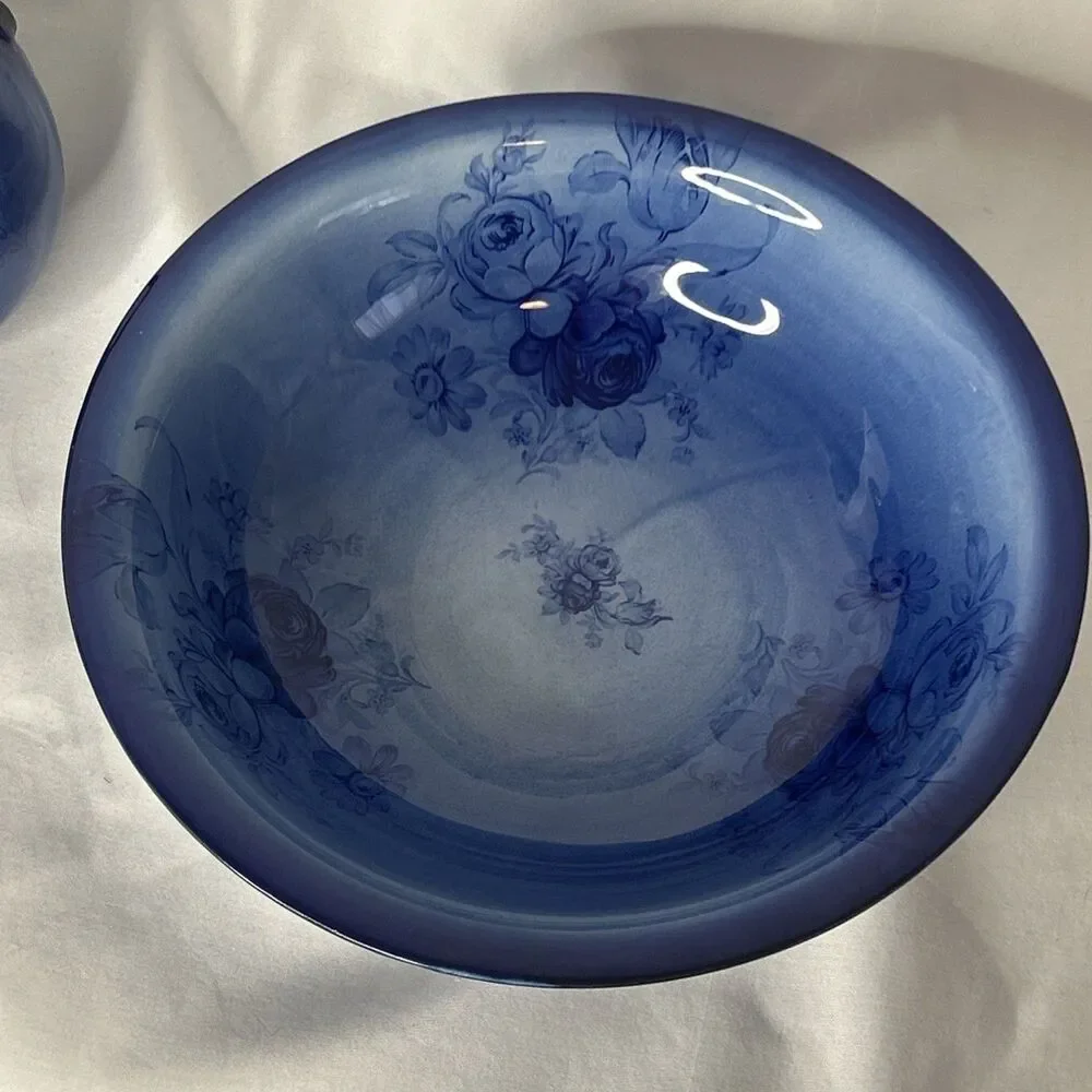 Vintage Staffordshire of England Flow blue Floral Pitcher and Bowl Set